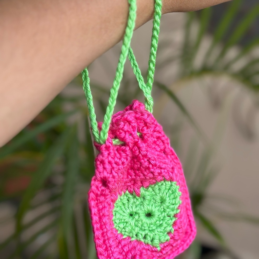 Handmade Crochet Pouch with Heart Design (Pink and Green) - Picture 6 of 8